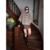 Jacheta blana naturala vizon, silver gray, 50cm