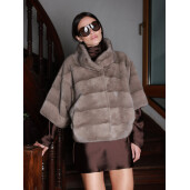 Jacheta blana naturala vizon, silver gray, 50cm