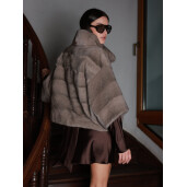 Jacheta blana naturala vizon, silver gray, 50cm