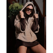 Jacheta cu gluga, maneci 3/4 blana tip lana