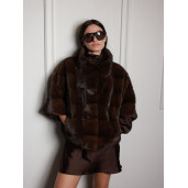 Jacheta blana naturala vizon, maro, 50cm