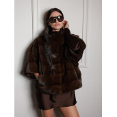 Jacheta blana naturala vizon, maro, 50cm