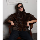 Jacheta blana naturala vizon, maro, 50cm