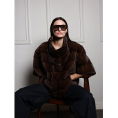 Jacheta blana naturala vizon, maro, 50cm