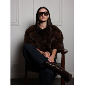 Jacheta blana naturala vizon, maro, 50cm