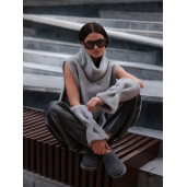 Vesta tunica cu guler inalt, shearling merinos spaniol, gri, 60cm