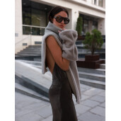 Vesta tunica cu guler inalt, shearling merinos spaniol, gri, 60cm