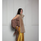 Vesta tip tunica cu guler inalt, shearling merinos spaniol, bej, 60cm