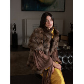 Vesta blana naturala zibelina, maneci scurte, culoare naturala, 60cm