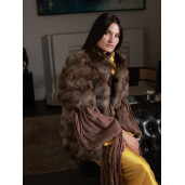 Vesta blana naturala zibelina, maneci scurte, culoare naturala, 60cm