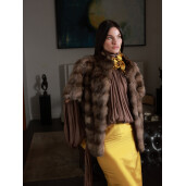 Vesta blana naturala zibelina, maneci scurte, culoare naturala, 60cm