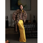 Vesta blana naturala zibelina, maneci scurte, culoare naturala, 60cm