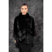 Allure Velvet Noir Haina blana naturala vizon, maneci 3/4, guler amplu, negru, 60cm| PAÏSI Art Fur