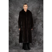 Allure Noir Amber | Haină de Vizon (Nurcă) Premium Brun Închis Tip Mantou guler regal 125cm| PAISI Art Fur  