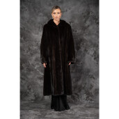 Allure Noir Amber | Haină de Vizon (Nurcă) Premium Brun Închis Tip Mantou guler regal 125cm| PAISI Art Fur  