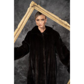 Allure Noir Amber | Haină de Vizon (Nurcă) Premium Brun Închis Tip Mantou guler regal 125cm| PAISI Art Fur  