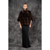 Allure Velore | Jachetă din Vizon Premium Maro maneci 3/4, 55cm| PAISI Art Fur 