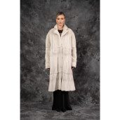 Allure Catifea Pearl Grey | Haină Lungă din Vizon Tuns Gri Deschis 120 cm| PAISI Art Fur 