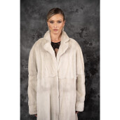 Allure Catifea Pearl Grey | Haină Lungă din Vizon Tuns Gri Deschis 120 cm| PAISI Art Fur 