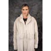 Allure Catifea Pearl Grey | Haină Lungă din Vizon Tuns Gri Deschis 120 cm| PAISI Art Fur 
