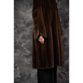 Haină din Blană Naturală de Vizon, Guler Înalt Tip Tunică, Maro Ruginiu, 120 cm| PAÏSI Art Fur
