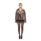 Geaca shearling persan, tip cojoc, guler piele, culoare speciala, 65cm