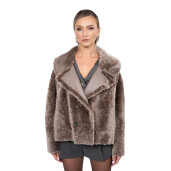 Geaca shearling persan, tip cojoc, guler piele, culoare speciala, 65cm