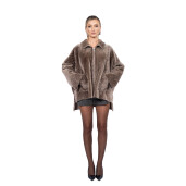 Jacheta shearling persan asimetrica, cu fermoar, culoare speciala, 65cm