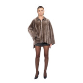 Jacheta shearling persan asimetrica, cu fermoar, culoare speciala, 65cm