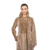 Palton tip cojoc din shearling merinos bej, 100cm