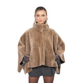 Jacheta shearling persan, bej, maneci evantai, 60cm