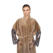 Vesta lunga cu cordon, shearling persan, 110cm