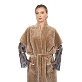 Vesta lunga cu cordon, shearling persan, 110cm
