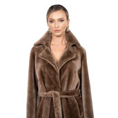 Palton tip cojoc, shearling merinos spaniol, cu cordon, 100cm