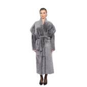 Palton shearling South African, cu cordon, gray, 100cm