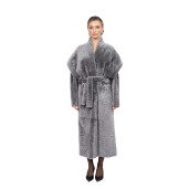 Palton shearling South African, cu cordon, gray, 100cm