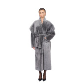Palton shearling South African, cu cordon, gray, 100cm
