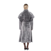 Palton shearling South African, cu cordon, gray, 100cm