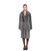 Palton shearling South African, guler sal, gray, 100cm