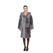 Palton shearling South African, cu gluga, gray, 100cm