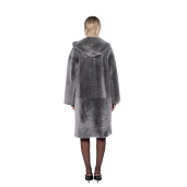 Palton shearling South African, cu gluga, gray, 100cm