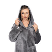 Palton shearling South African, cu gluga, gray, 100cm