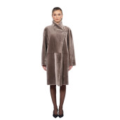 Palton shearling South African velvet, tan taupe, 90cm