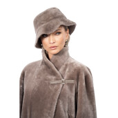 Set Palton + palarie shearling South African velvet, tan taupe, 90cm