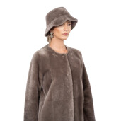 Set Palton + palarie shearling South African velvet, tan taupe, 90cm