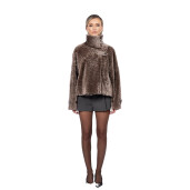 Jacheta scurta South African shearling, tan taupe 3D, 50cm