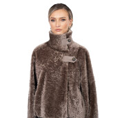 Jacheta scurta South African shearling, tan taupe 3D, 50cm