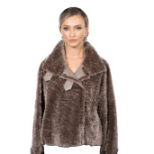 Jacheta scurta South African shearling, tan taupe 3D, 50cm