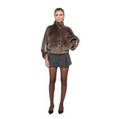 Jacheta scurta de South African shearling, tan taupe 3D, maneci 3/4, 50cm