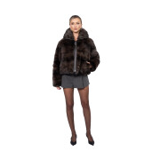 Geaca bomber de zibelina, guler larg, culoare naturala, 50cm